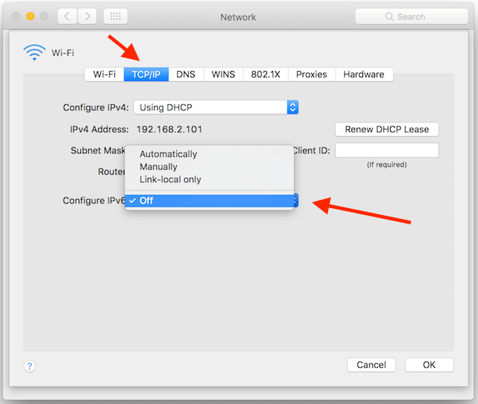 Отключить ipv6 mac os