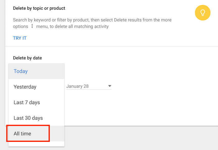 google history delete all my activity on pc app