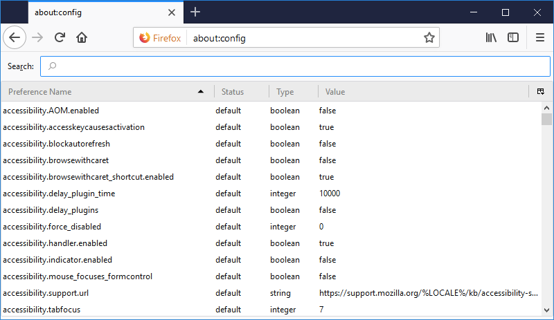 firefox about config changes