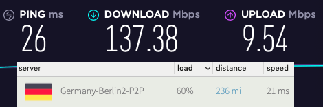 VPNArea speed test Germany