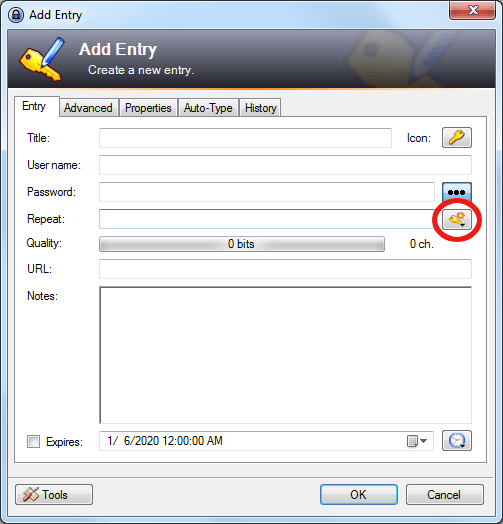 keepass add entry