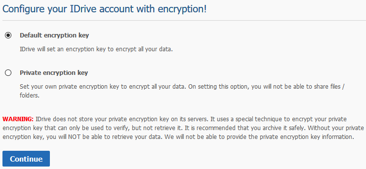 idrive personal encryption key