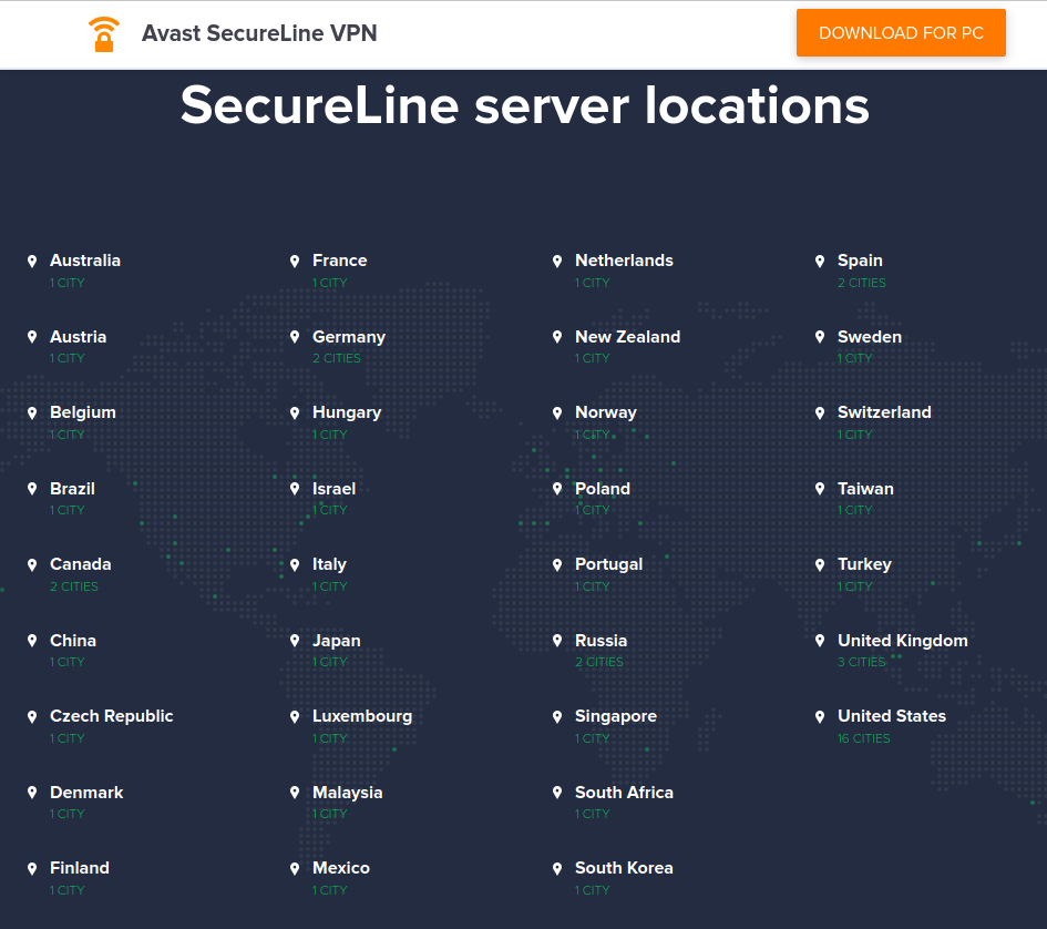 avast vpn server locations