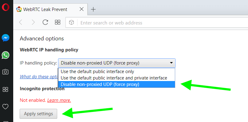 disable webrtc chromium opera