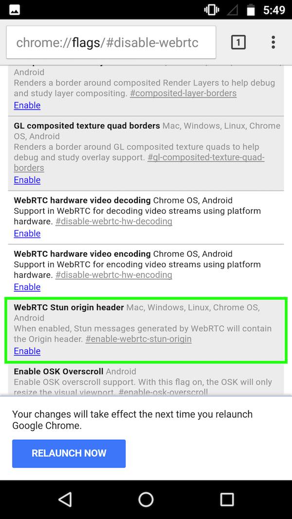 webrtc chrome Android Disable