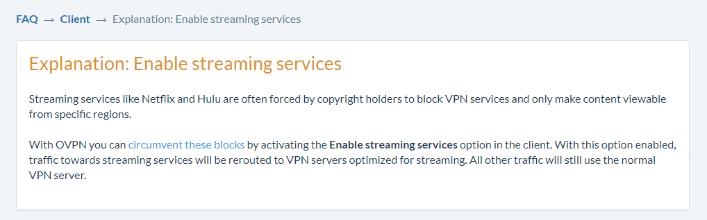 ovpn enable streaming services note