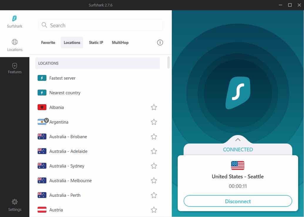 Surfshark server locations vs Express