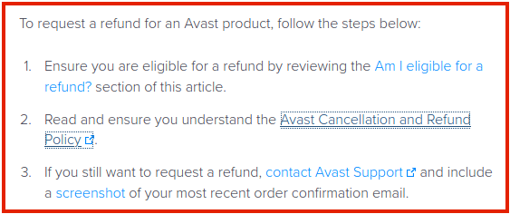 Política de reembolso de Avast