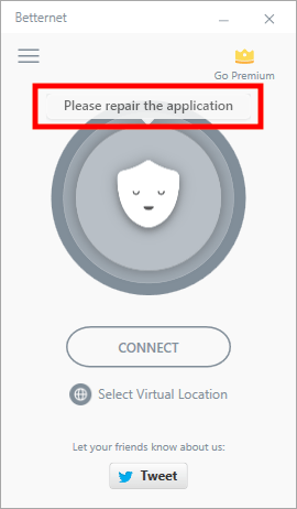 betternet connection problems