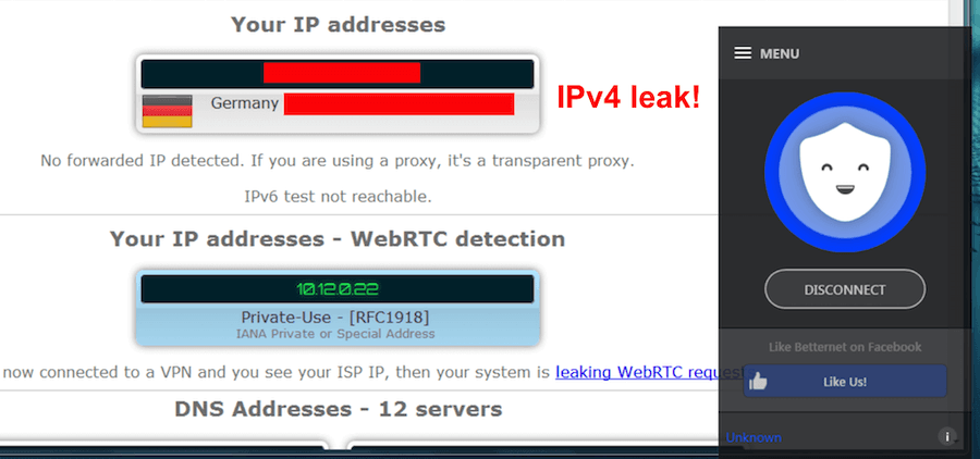betternet ip leaks