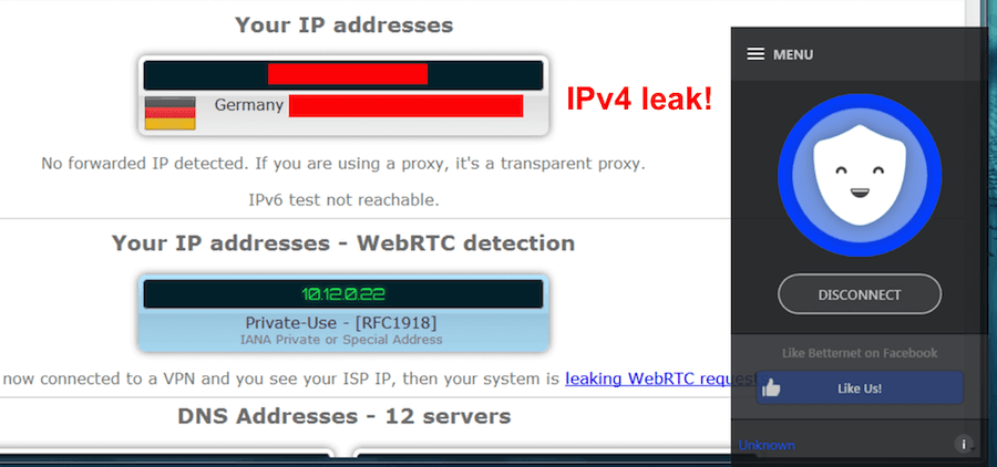 betternet ip lekkasjer