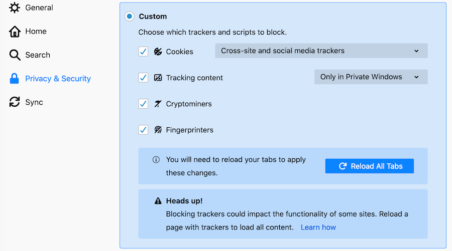 browser privacy and security settings