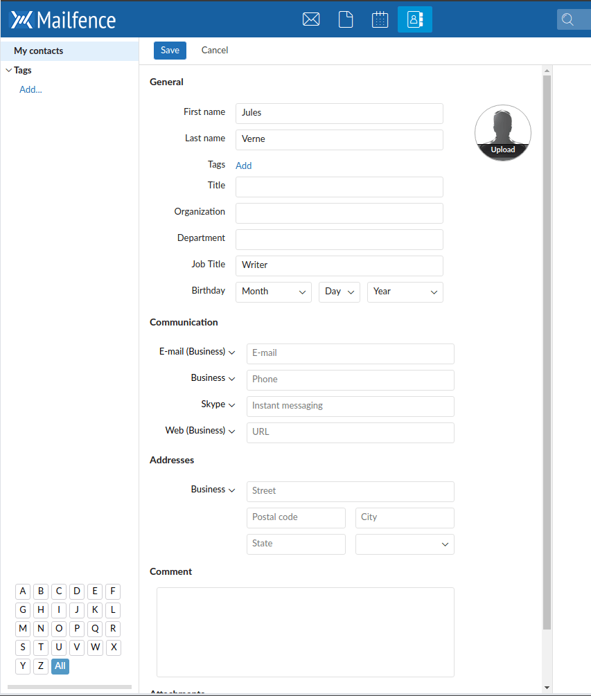 mailfence contacts