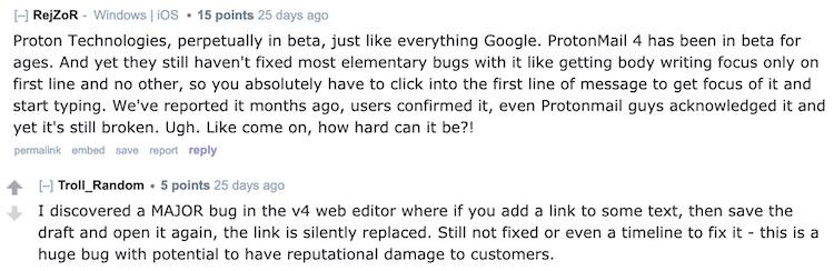 Some user complaints about the length of the Proton Technologies beta programs.