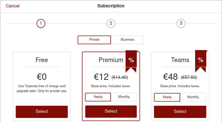 tutanota subscription prices