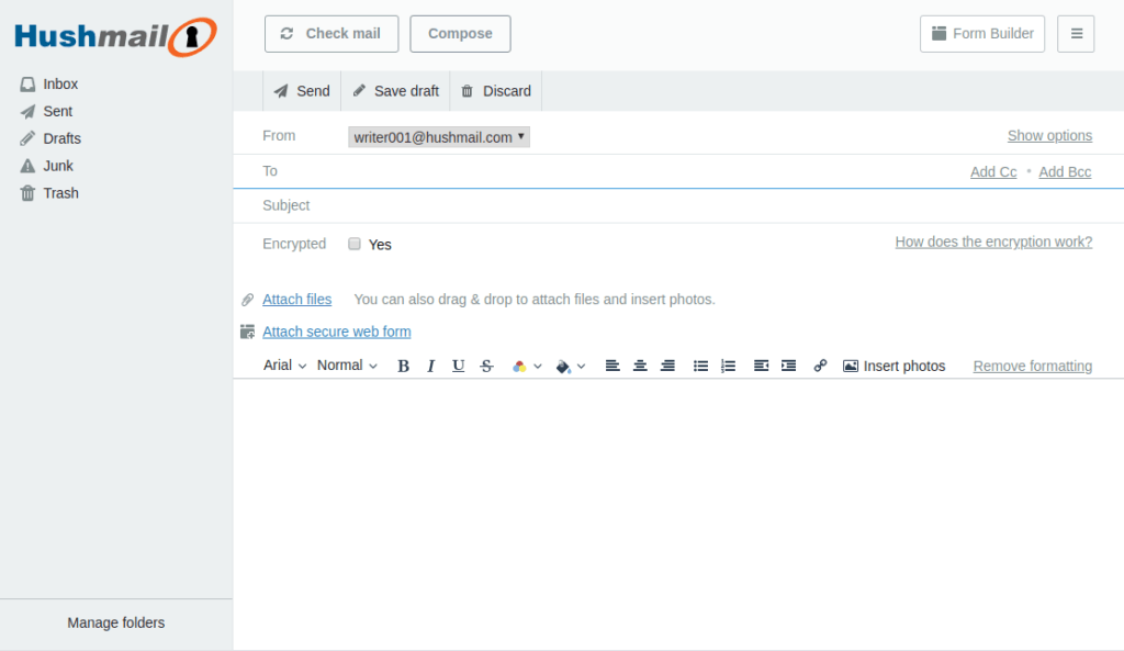 hushmail compose message