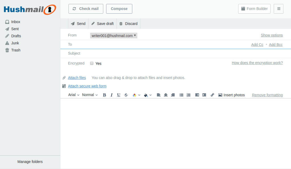 Hushmail Compose Message