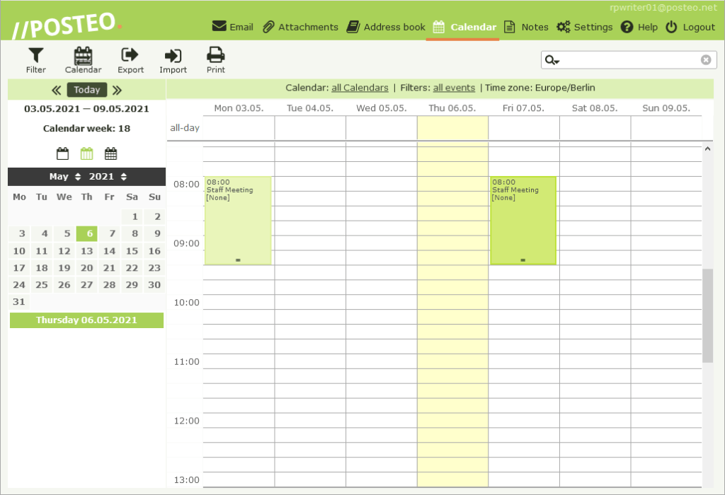 posteo calendar