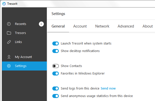 tresorit settings