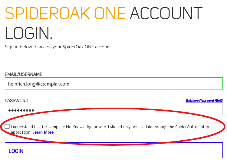 spideroak one login