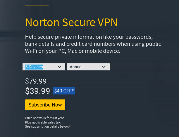 norton secure vpn prices