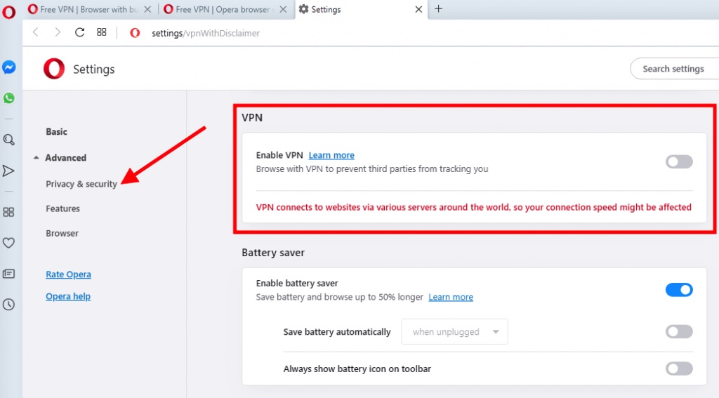 how to use opera VPN 2021