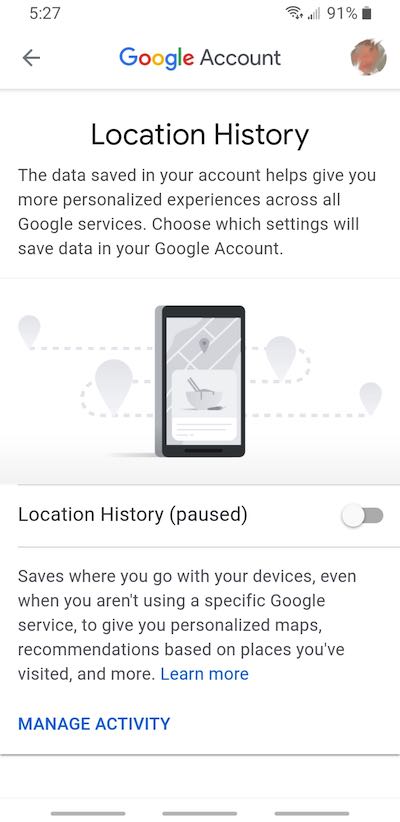 Android location history privacy
