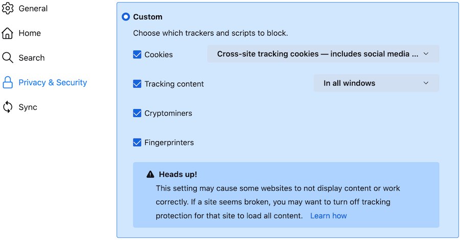 browser privacy settings