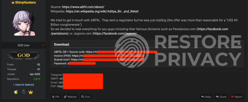 ABFRL Data Breach 2022