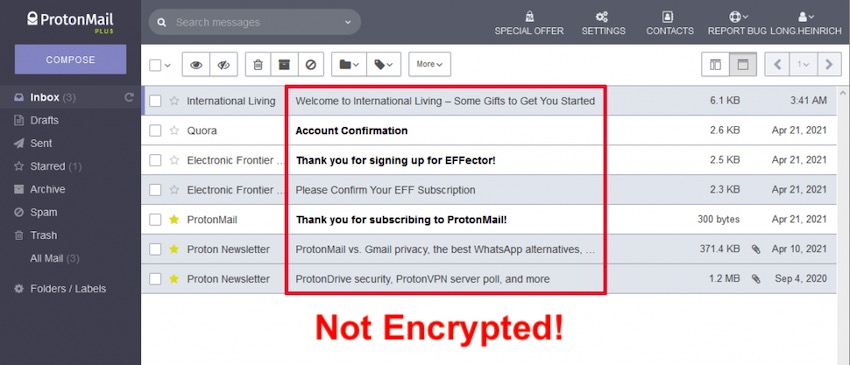 ProtonMail subject line not encrypted