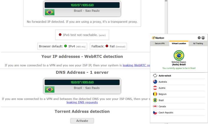 Norton Secure VPN test leaks