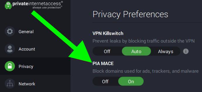 Bloqueur d'annonces VPN PIA MACE