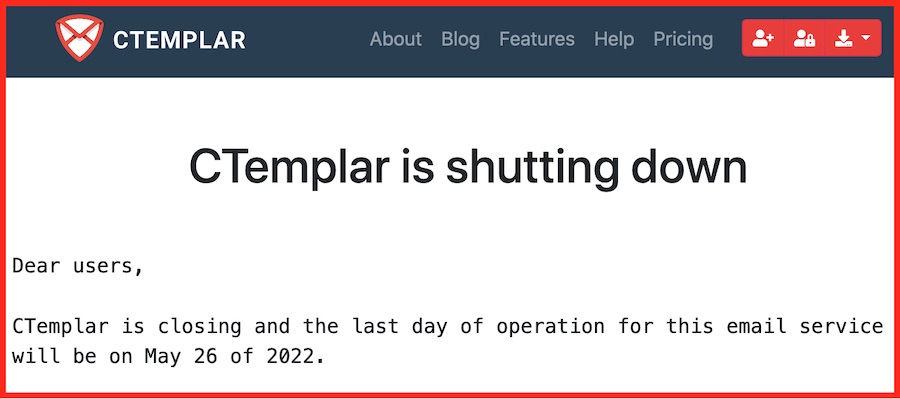 CTemplar Email Shutting Down