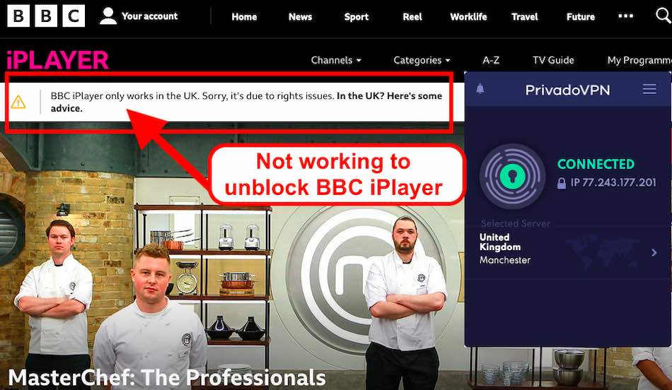 PrivadoVPN with BBC iPlayer
