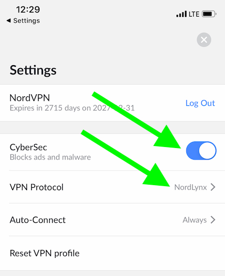 vpn security settings iphone