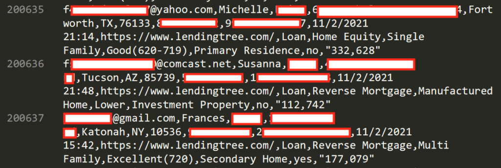 LendingTree Data Breach Screenshot