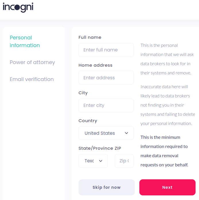 incogni personal information