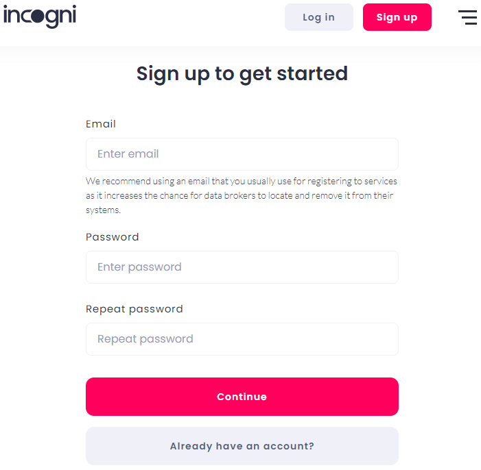sign up for incogni