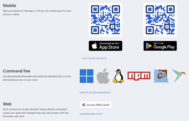 Bitwarden Mobile, Command Line, and Web