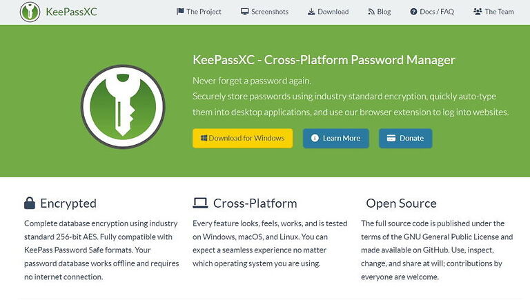KeePassXC Landing Page