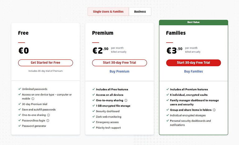 LastPass Plans and Pricing Single Users and Families