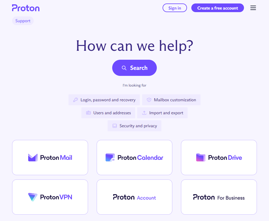 proton support home page