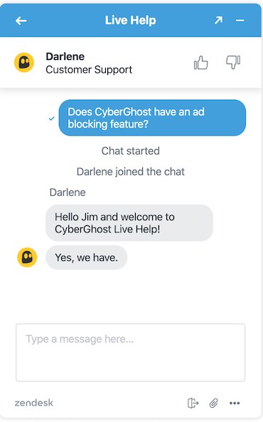 CyberGhost live chat support