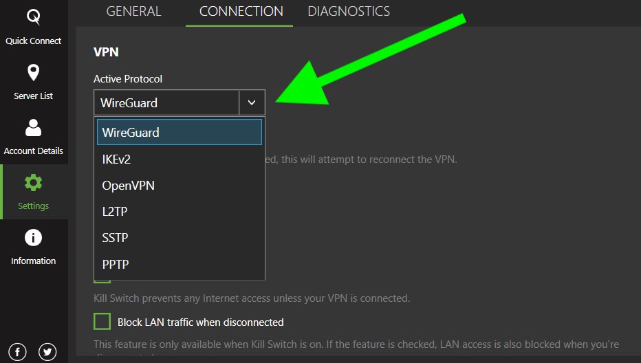 Protocolos VPN ipvanish