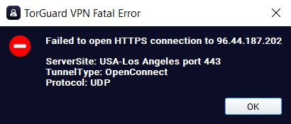 Error de conexión fatal de Torguard VPN