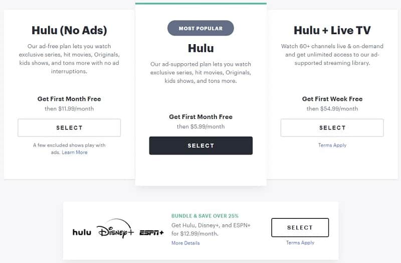 Hulu subscription plans from UK
