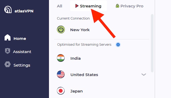 Atlas VPN enable streaming