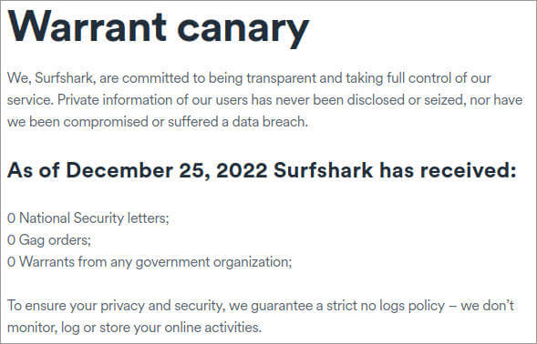 Surfshark Warrant Canary