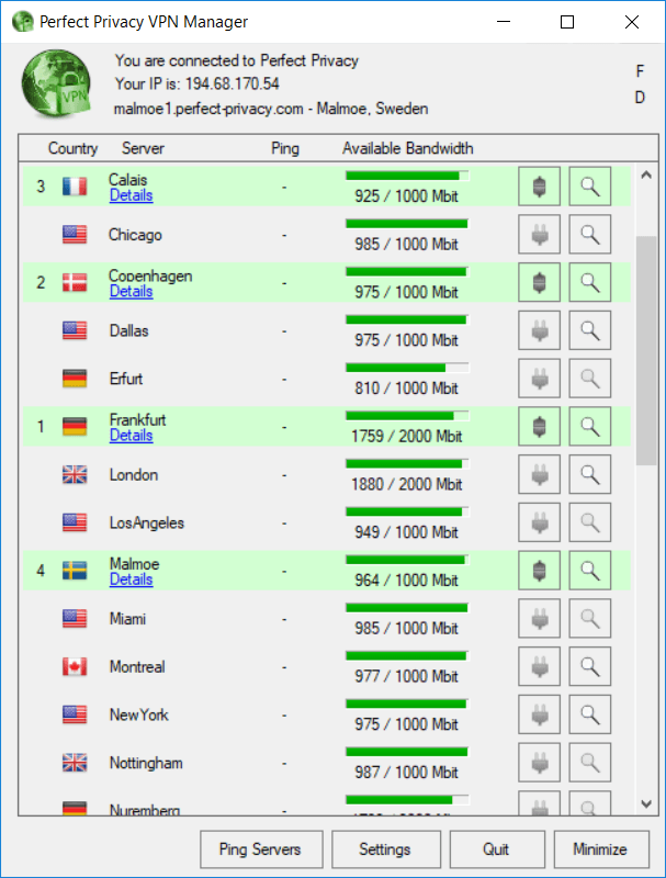 Perfect Privacy MultiHop VPN cascade