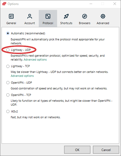 ExpressVPN Lightway選項